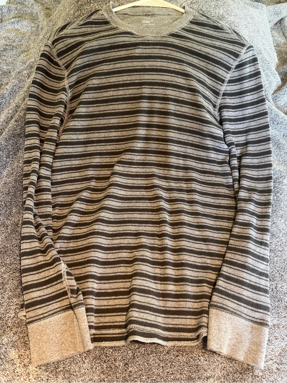 GAP Gray and Black Striped Crewneck Sweater